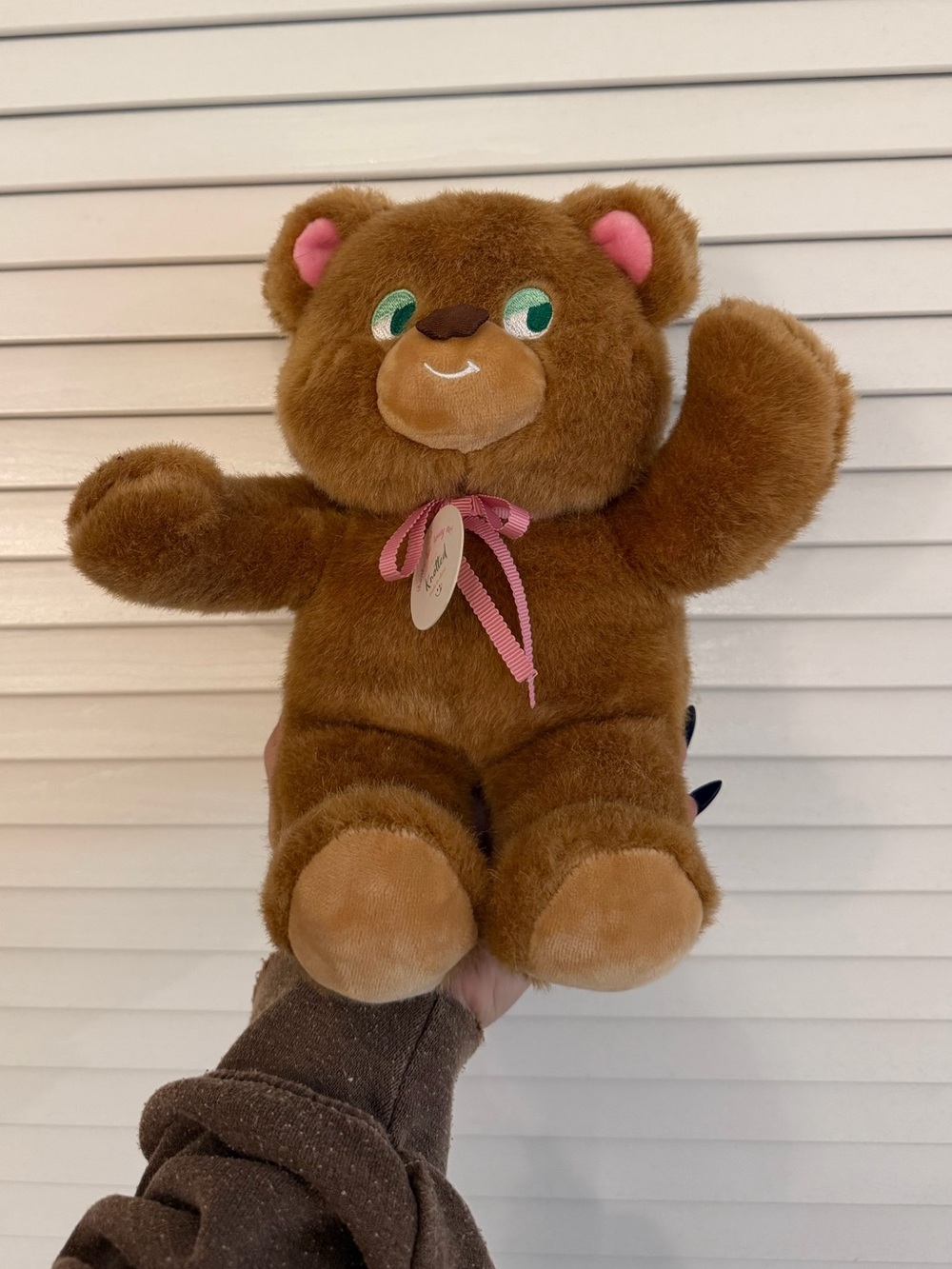 Knotted Sugar Plush Brown Teddy Bear with Pink Ribbon - Purchased in Korea